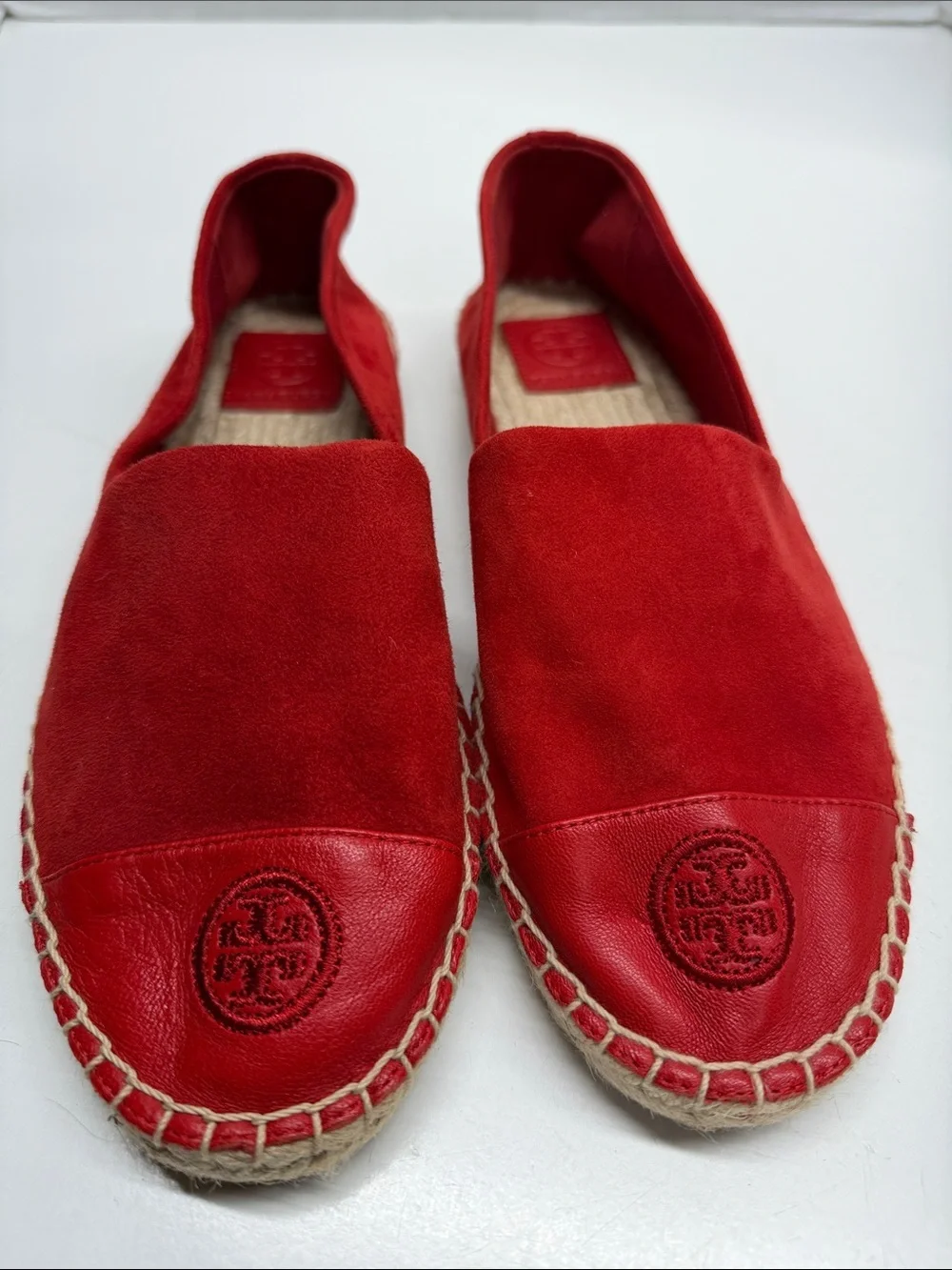 Tory Burch Colorblock Espadrilles Flats Shoes Slip On Suede Leather Red Size 8.5